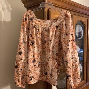Peach floral long sleeve blouse